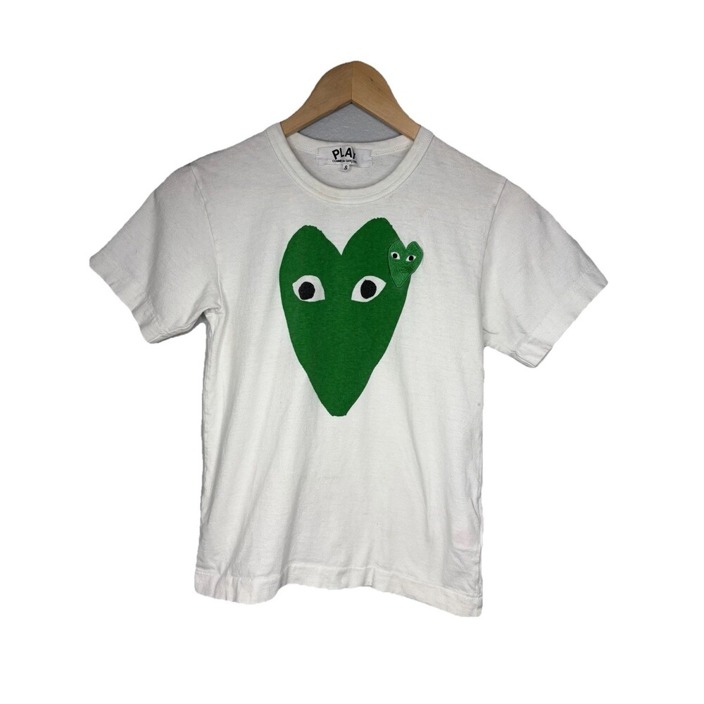 Comme des Garcons PLAY Green Heart Graphic Tee White T-Shirt Women XS/SM FLAW